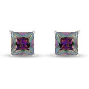 14k 925 Mystic Fire Topaz Princess Cut Solitaire Earrings